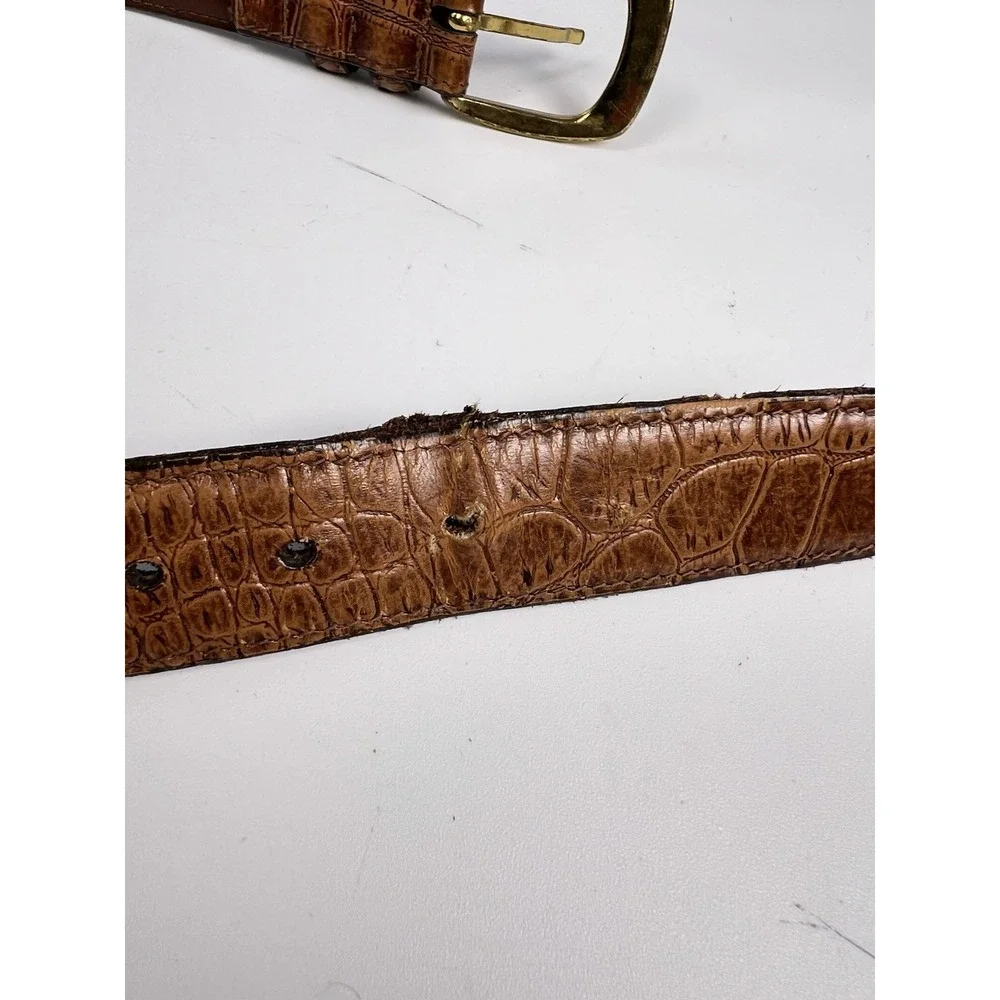 Bachrach Men Brown Faux Gator Leather Belt Gold Buckle Size 36 USA Vintage